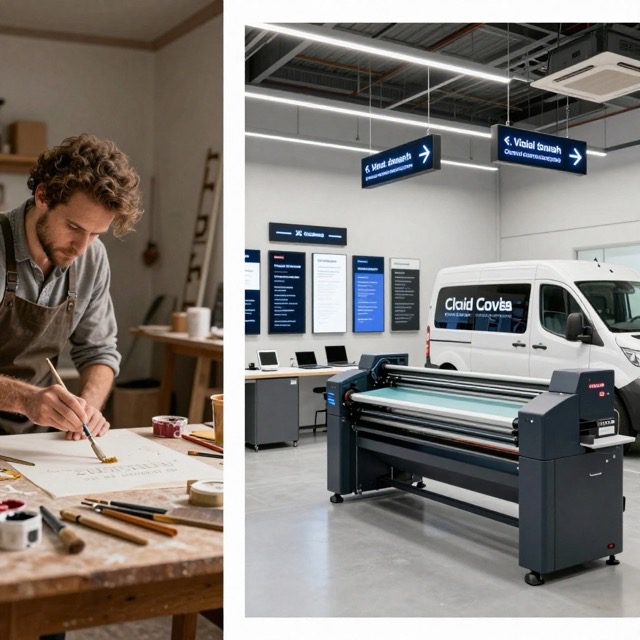 JPB-Communication-Histoire-Peintre-en-lettre-supports-communication-numerique-Ganges Image À propos de JPB COMMUNICATION montrant l'évolution de l'atelier signalétique et supports de communication de JPB à Ganges