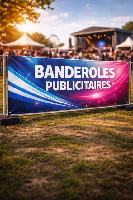 Banderole-publicitaire-grand-format-pour-événement-et-communication-extérieure-Hérault-et-Gard-JPB Banderole publicitaire grand format installée sur barrière pour événement – impression banderole PVC communication visuelle