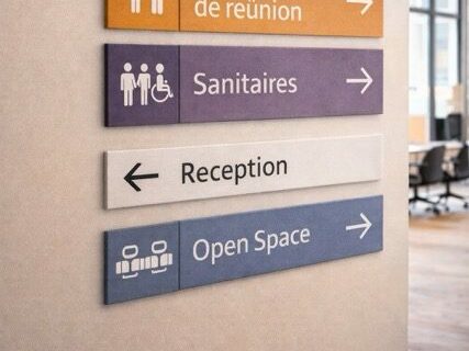 Signalétique intérieure professionnelle – panneaux directionnels pour bureaux et espaces professionnels à Ganges Signalétique de bureau pour entreprise à ales Gard