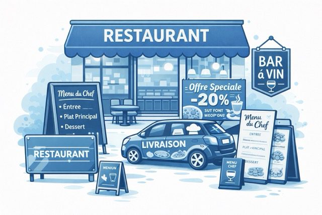 communication visuelle restaurant enseigne vitrine menu signaletique
