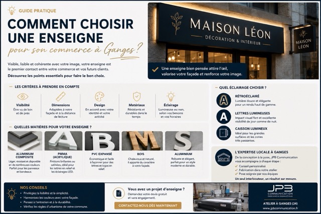 Guide pour choisir une enseigne de commerce à Ganges : visibilité, matériaux, éclairage et fabrication sur mesure
