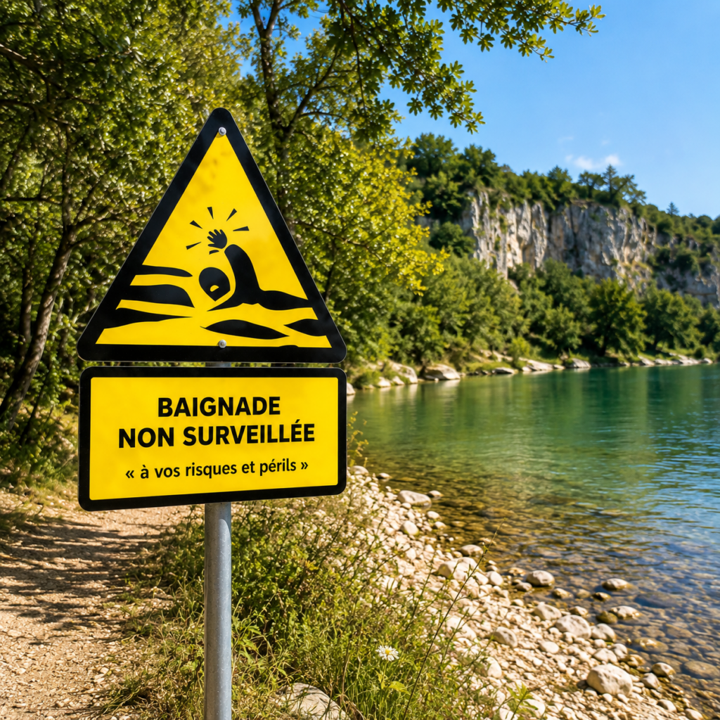 Fabrication complète d'une signalétique pour zone de baignade à Ganges Hérault par JPB communication