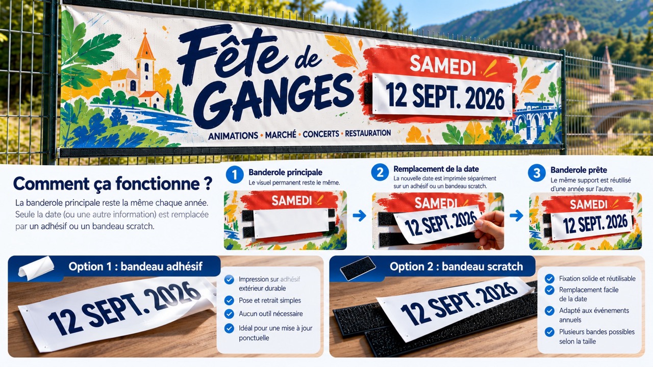 Exemple de banderole avec une zone prévue pour changer la date