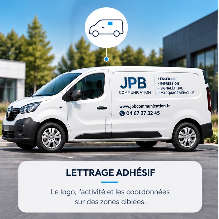 Exemple de lettrage adhésif sur un utilitaire professionnel
